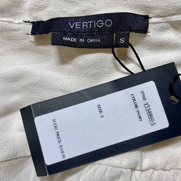 VERTIGO Long Sleeve Solid Front Tie Neck Blouse - Picture 4 of 5